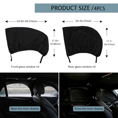 4PCS Car Window Shades with Zipper,Breathable Car Window Cover Baby Window Shades for Car,Camping Essentials Side Window Sun Shade for Privacy Protection Fits Most Cars - color: front and rear windows/4pcs