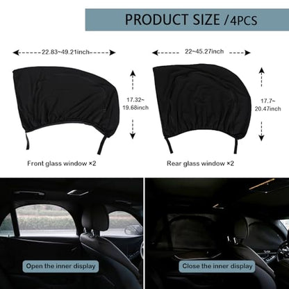 4PCS Car Window Shades with Zipper,Breathable Car Window Cover Baby Window Shades for Car,Camping Essentials Side Window Sun Shade for Privacy Protection Fits Most Cars - color: front and rear windows/4pcs