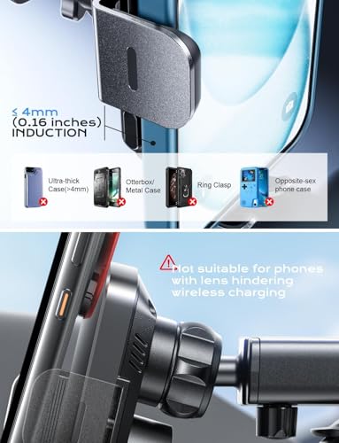 CHGeek Wireless Car Charger, 15W Fast Charging Auto Clamping Phone Holders Phone Mount fit for iPhone 17 16 15 14 13 12 Pro Max 11 XR XS, Samsung Galaxy S25 Ultra S24 S23, Black - color: Black