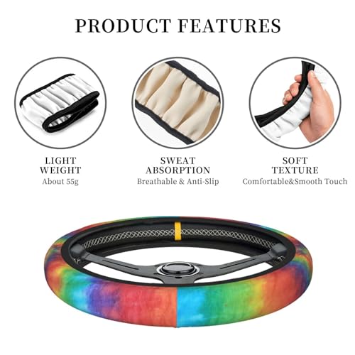 Rainbow Tie Dye Elastic Steering Wheel Cover Universal 15 Inch - color: 17