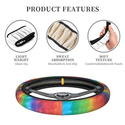 Rainbow Tie Dye Elastic Steering Wheel Cover Universal 15 Inch - color: 17