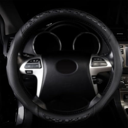 Flying Banner Faux Leather Heavy Duty Inner Ring car Steering Wheel Cover 14.5-15 inches (All Black) - color: black