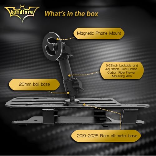 Ram 1500 Magnetic Phone Mount Compatible with 2019-2026 2021 2022 2023 2024 2025 Dodge Ram 1500 2500 3500 TRX Accessories Carbon Fiber Metal Cell Phone Holder Dash Mount No-Drill installation