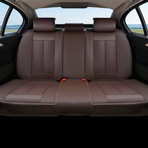 Coverado Rear Seat Covers for Cars, Brown Back Seat Protector, Back Seat Cover for Kids, 3-Pieces Waterproof Car Seat Cushion Nappa Leather Seat Cover for Back Seat Universal Fit for Most Cars - color: 8805Brown, size: Back Seat Cover