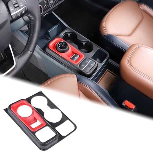 Aunginsy Car Central Control Gear Shift Panel Cover Cup Holder Trim Compatible with Ford Maverick 2022-2024 Gear Shifter Console Anti-Scratch Panel Frame Decorative Sticker Protection ABS Accessories - color: Matte Black+Red