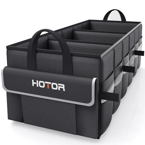 HOTOR Trunk Organizer - Car Organizer with 5 Pockets, Trunk organizer for SUV, Sedan & Van, Car Organization with Sturdy Base Panel for Car Accessories, Black, 3 Compartments, 31.89"×12.6"×10.6" - color: Black, size: X-Large