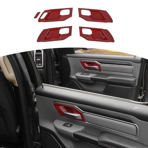for RAM TRX Inner Door Handle Cover Trim Bowl Fit for Dodge RAM TRX 2018-Present Red Carbon Fiber Interior Accessories 4pcs - color: Red Carbon Fiber, size: Small