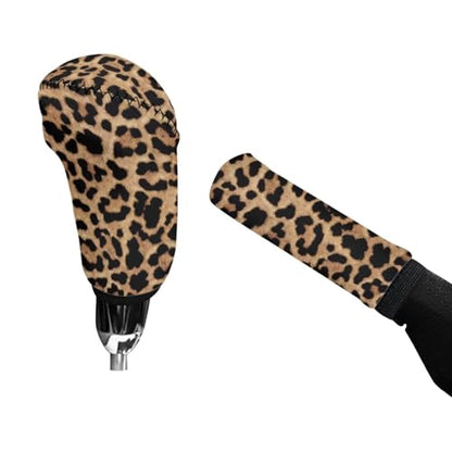 Handbrake and Gear Shift Knob Cover 2 Piece Automobile Hand Brake Cover Car Interior Accessories - color: Leopard Print