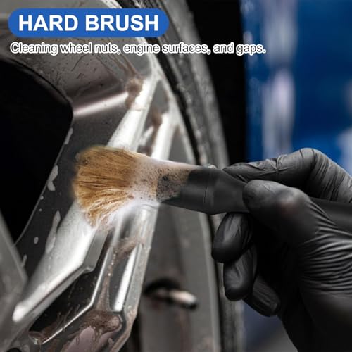 Wheel Rim Tire & Carpet Cleaning Brush Set, Soft & Stiff Bristle Wash Cleaning Supplies Kit for Car All Exterior Surface and Car Interior Cleaning Brush for Car Truck SUV RV Motorcycle (Blue)
