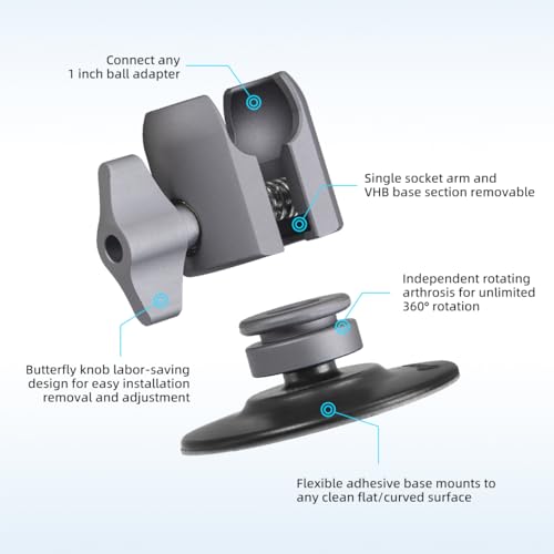 FANAUE SC-0380P Single Socket Arm Flex Holder Adhesive Base for RAM Mounts 1 inch Ball Head and Motorcycle Phone Mount, VHB Sticky Adhesive can Mounted on Windshields, Dashboards ect Car Accessories.