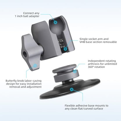 FANAUE SC-0380P Single Socket Arm Flex Holder Adhesive Base for RAM Mounts 1 inch Ball Head and Motorcycle Phone Mount, VHB Sticky Adhesive can Mounted on Windshields, Dashboards ect Car Accessories.