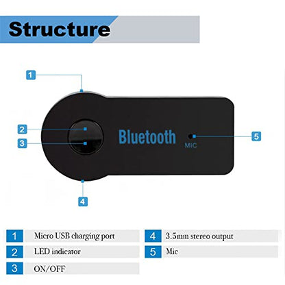 Bluetooth AUX Adapter for Car, Wireless Audio Receiver Portable Hands-Free Car Kits with AUX 3.5mm - color: BT003