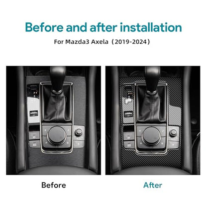 AIRSPEED Carbon Fiber for Mazda 3 Axela 2019-2025 Center Console Gear Shift Panel Cover Interior Trim Accessory, Automatic Transmission, Black - color: Automatic Transmission Gear Shift Panel
