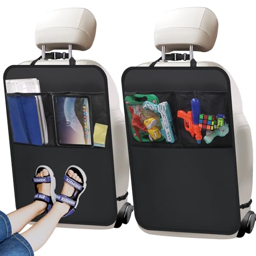 2 Pack Kick Mat Backseat Protector,Back Seat Cover for Kids,Car Seat Back Protectors with 2 Pocket Storage Organizer for Car, SUV, Minivan or Truck Seats (Black) - color: Black