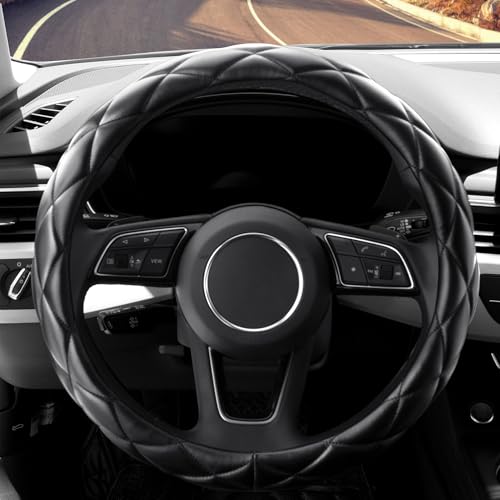 YHONGJT Soft Microfiber Leather Steering Wheel Cover, Universal 15 Inch for Women Girls, Fit Vehicles, Sedans, SUVs, Vans, Trucks - Black - color: A-Black