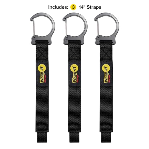 Wrap-It Storage Quick Clips - 14" (3-Pack) Black - Cable Straps With a Metal Clip to Use as an Extension Cord Organizer or Garden Hose Holder - size: 14" (3-pack)