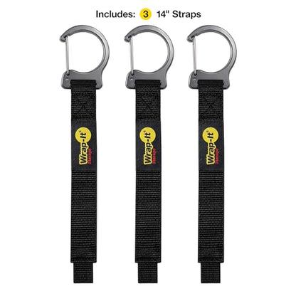 Wrap-It Storage Quick Clips - 14" (3-Pack) Black - Cable Straps With a Metal Clip to Use as an Extension Cord Organizer or Garden Hose Holder - size: 14" (3-pack)