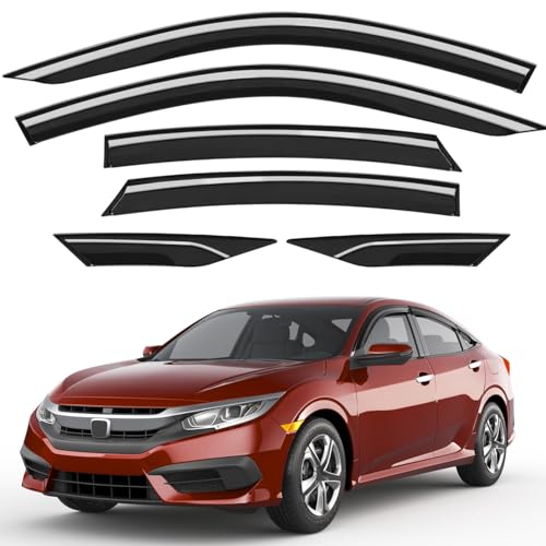 Window Rain Guards Fit for Honda Civic Sedan 2016-2021 | Premium Rain Protection + Fresh Air Ventilation | 6-Pcs Coverage Set | Thicker Acrylic Outside-Mount | Dark Smoke No-Drill Install - size: Fit for 2016-2021 Honda Civic Sedan 4dr LX