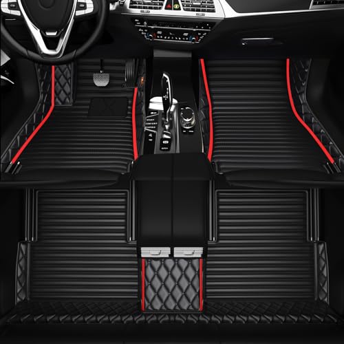 All-Weather car Floor MATS-Suitable for 99% of car Models,Leather car mat, offering Personalized Embroidery and Multiple Color Options,Provide Protection for car Rug (2+1Red) - color: 2+1Red