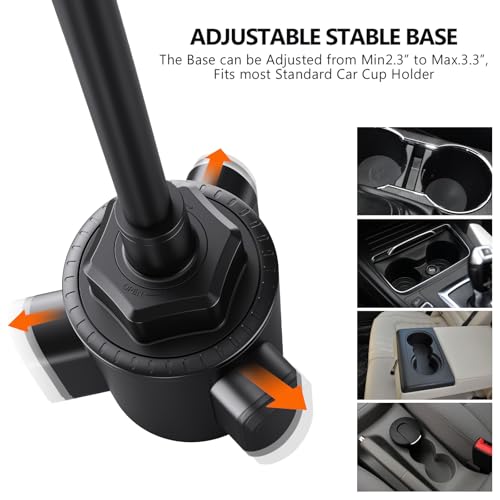 Car Cup Phone Holder, Car Phone Holder Cup Holder with 11” Long Arm, Goose Neck Cupholder Phone Holder, Adjustable Phone Holder for Car, Universal Cup Holder for Car, Cup Cradle