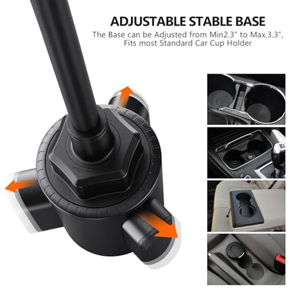 Car Cup Phone Holder, Car Phone Holder Cup Holder with 11” Long Arm, Goose Neck Cupholder Phone Holder, Adjustable Phone Holder for Car, Universal Cup Holder for Car, Cup Cradle