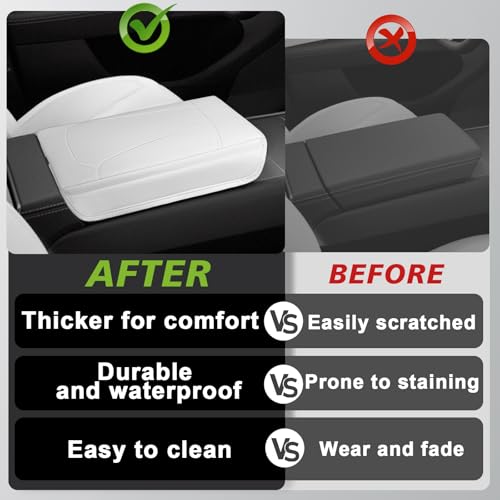 BestEvMod Thickened Center Console Armrest Pad Cover Compatible with Tesla Model Y Juniper 2026 2025 Extra Soft Microfiber Vegan Leather Protector Seat Armrest Cover OEM Style (White) - color: White-Thickened, size: Juniper