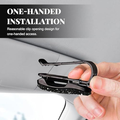 Wevdn 2 PCS Car Sun Visor Glasses Holder, Fashion Bling Car Eyeglasses Sunglasses Hanger for Women Girls, Glasses Holder Clip Hanger Mount with Ticket Card Clip, Car Accessories (Black) - color: Black