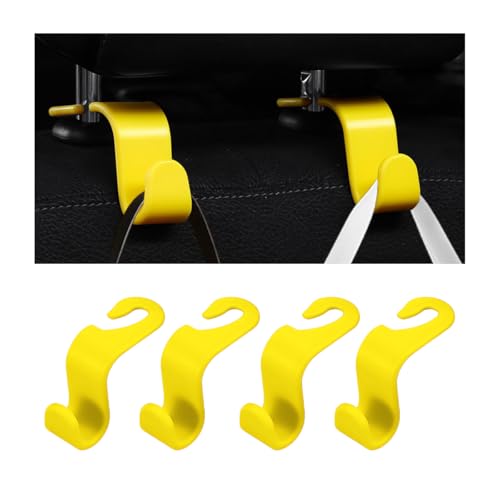Car Seat Headrest Hooks, 4PCS Multifunctional Vehicle Back Seat Storage Hanger Holder for Hangbag Coat Grocery, Auto Interior Headrest Hook Organizer, Universal for Vehicles (Yellow) - color: Yellow