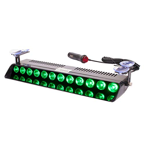 AUXMOTEC Green Led Strobe Flash Light Emergency Warning 12-Led Sucker Dashboard Interior Roof Windshield Dash Safe Caution Hazard Light with Suction Cups for Car Vehicle Boat SUV Firemen Fog DC 12V - color: Green