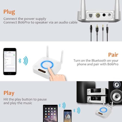 [Upgraded] 1Mii Bluetooth 5.3 Audio Receiver, Long Range HiFi Bluetooth Adapter w/ 3D Surround aptX HD Low Latency, Optical RCA AUX 3.5mm Coaxial for Home Stereo System - B06Pro Grey - color: B06Pro Grey