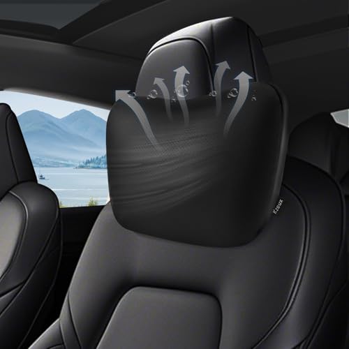 Upgraded Car Seat Neck Pillow - Adjustable Height Headrest Cushion - for Tesla Models 3/Y/S/X High Elastic Pearl Cotton Interior and Ventilated Nappa Leather - Neck Pain Relief (1 Pack Black) - color: 1 Pack Black