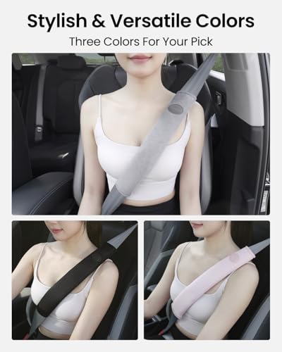 REEVAA 2025 Upgrade Car Seat Belt Cover Pad, Seat Shoulder Strap Pads, Seatbelt Covers for Women Man Adult & Kid, Car Accessories,14.5in, 2 PCS, Grey