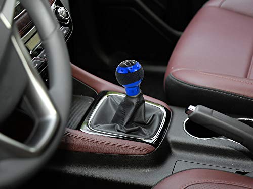 5 Speed Gear Shifter Knob, Leather Covered Aluminum Manual Car Stick Shift Handle Fit Most MT Transmissions, Blue - color: Blue