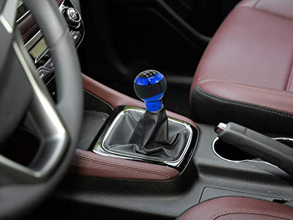 5 Speed Gear Shifter Knob, Leather Covered Aluminum Manual Car Stick Shift Handle Fit Most MT Transmissions, Blue - color: Blue
