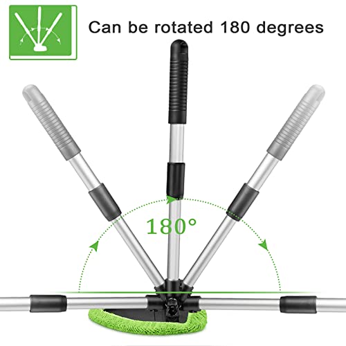 Tallew 3 Pcs Microfiber Car Windshield Cleaner Tool Car Interior Detailing Cleaning Kit with Extendable Handle and 9 Reusable Microfiber Pads Auto Glass Wiper Window Cleaning Kit for Home