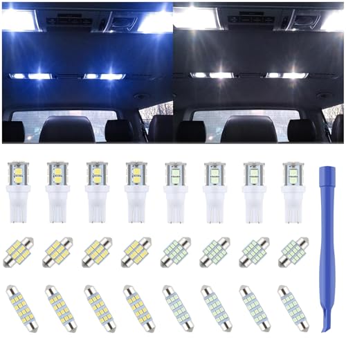 iFunyLED 24 Pieces Dome Light LED Car Interior Bulb Kit Set 194 T10 DE3175 578 31mm 42mm Bulbs Interior Replacement Lights for Car Map License Plate Door Side Marker Cornering Trunk - White+Ice Blue - color: White+Ice Blue