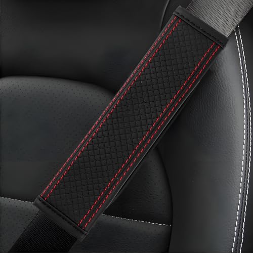 2PCS Car Seat Belt Cover, Soft Shoulder Strap Covers for More Comfortable Driving, Auto Seatbelt Shoulder Pad Cushions, Leather Safety Seatbelt Protector Universal for Car SUV (Black+Red) - color: Black+Red