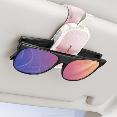 JOYROOM Sunglass Holder for Car Visor Clip [Real One-Handed Operation] [Soft Foam Protection] [Non-Slip] Sunglasses Organizer Pink Car Accessories Interior Gifts for Women Men Cute Eyeglasses Holder - color: Pink, size: 1 Pack