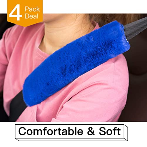 4Pack Seatbelt Covers for Kids,Seat Belt Cushion Cover,Infant Baby Car Seat Neck Shoulder Strap Pads,Soft Newborn Carseat Stroller Straps Covers Accessories(Blue) - color: Blue