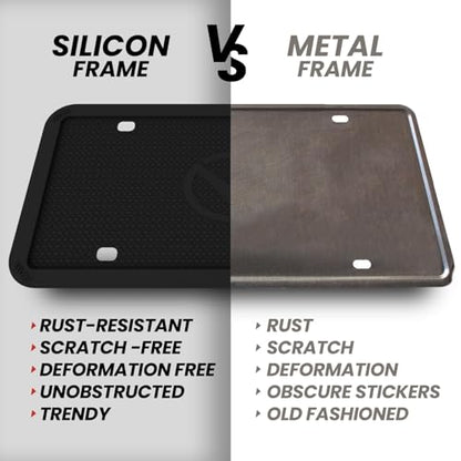 2 Pcs Silicone License Plate Frames with 2 Clear Polycarbonate Covers, Rust-Proof, Weather Resistant, Easy Installation, Premium License Plate Protector, Covers & Frames with 2 Drainage Holes