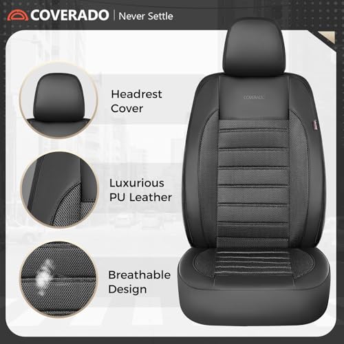 Coverado Car Seat Covers Full Set, Luxury Leather Car Seat Covers, Automotive Front and Rear Mesh Seat Covers, Full Set 5 Seats, Black Seat Covers for SUV Sedan Truck - color: Black, size: Fullset