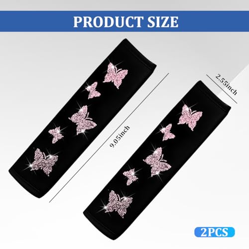 Car Seat Belt Covers, 2PCS Butterfly Soft Vehicle Seatbelt Shoulder Strap Pad Cushions, Comfortable Automotive Interir Harness Pad, Universal for SUV Automobile Truck (Pink) - color: Pink