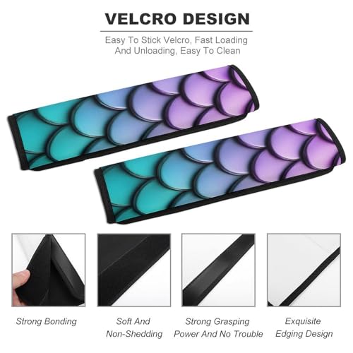 Men's Car Belt Covers 2PCS Fashion Cushion Pad Car Shoulder Strap Harness Pad Purple Turquoise Sparkling Mermaid Scales Pattern - color: Color363