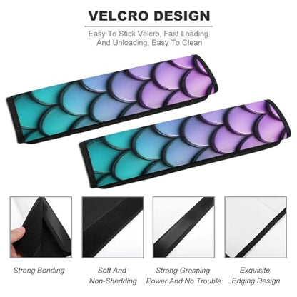 Men's Car Belt Covers 2PCS Fashion Cushion Pad Car Shoulder Strap Harness Pad Purple Turquoise Sparkling Mermaid Scales Pattern - color: Color363