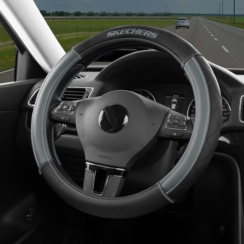 Skechers Steering Wheel Cover Contour Foam Cozy Fit, Leather Steering Wheel Covers,Universal Anti-Slip Fit 14" 1/2-15" Car Wheel Cover for Car Decor Gifts Fit Suvs,Vans,Sedans,Car,Trucks,Gray - color: Gray