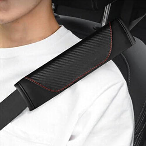 2PCS Car Seat Belt Cover pad, Carbon Fiber Safety Seatbelt Shoulder Strap Covers, Breathable Leather Soft Harness Pad Protect Your Neck and Shoulder (2, Black) - color: Style 2-Black