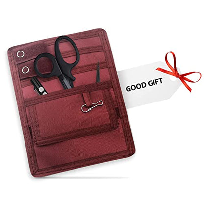 ASA TECHMED Nurse Pocket Organizer, Nylon 5 Pocket Nurse Scrub Organizer, 6 Inch x 5 inch, Red - color: Red