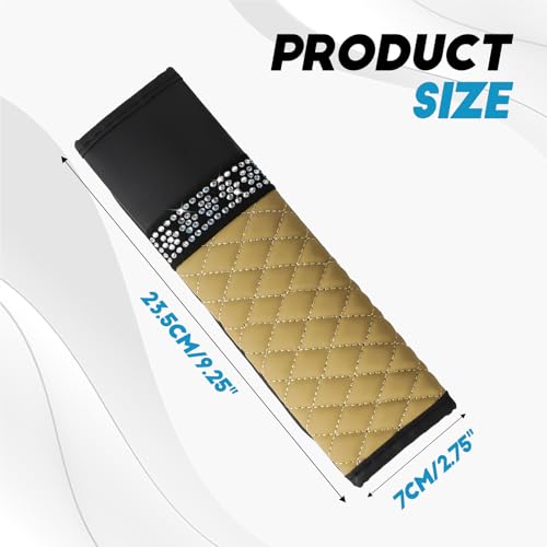 wuyaoyao 2PCS Bling Car Seat Belt Cover Pad, Breathable Leather Seatbelt Covers for Cars, Soft Comfortable Seatbelt Shoulder Strap Covers, Rhinestone Auto Seat Belt Protector Cushion (Beige) - color: Beige