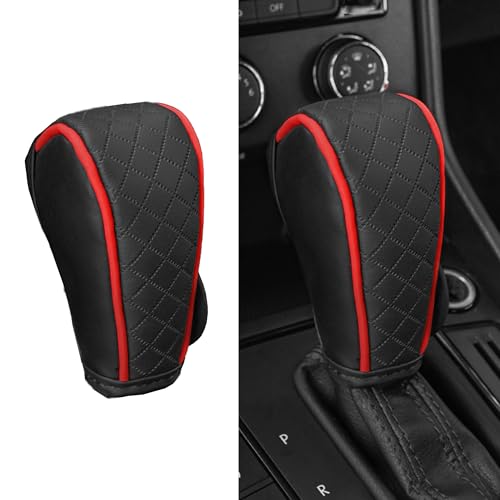 Leather Gear Shift Cover,Durable Shift Knob Cover for Shift Lever Protection,Universal Car Gear Shift Cover Car Decorative Accessory Suitable for Cars,Trucks,SUVs (Black/Red) - color: Black/Red
