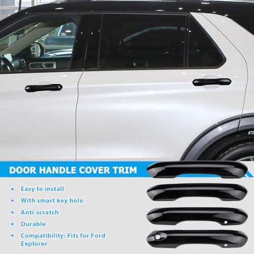 Exterior Door Handle Cover Compatible for 2020 2021 2022 2023 2024 2025 Ford Explorer Accessories Door Handle Protector Trim（Glossy Black）